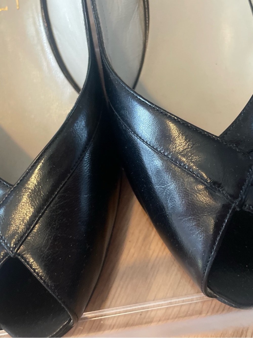 Bruno Magli Black Leather Peep-Toe Slingbacks